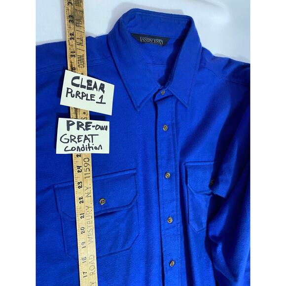 Vintage Lands End Thick Cotton Work Button Down Blue Shirt Long Men's XL USA - Picture 4 of 8